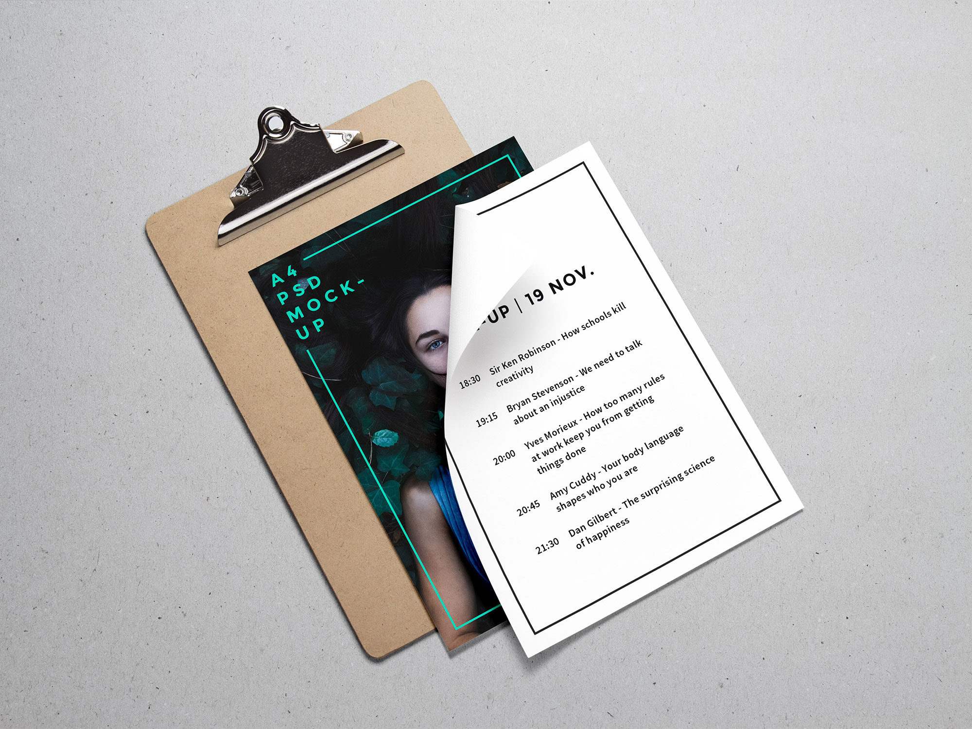 A4 Paper and Clipboard Displaying Stationery Mockup