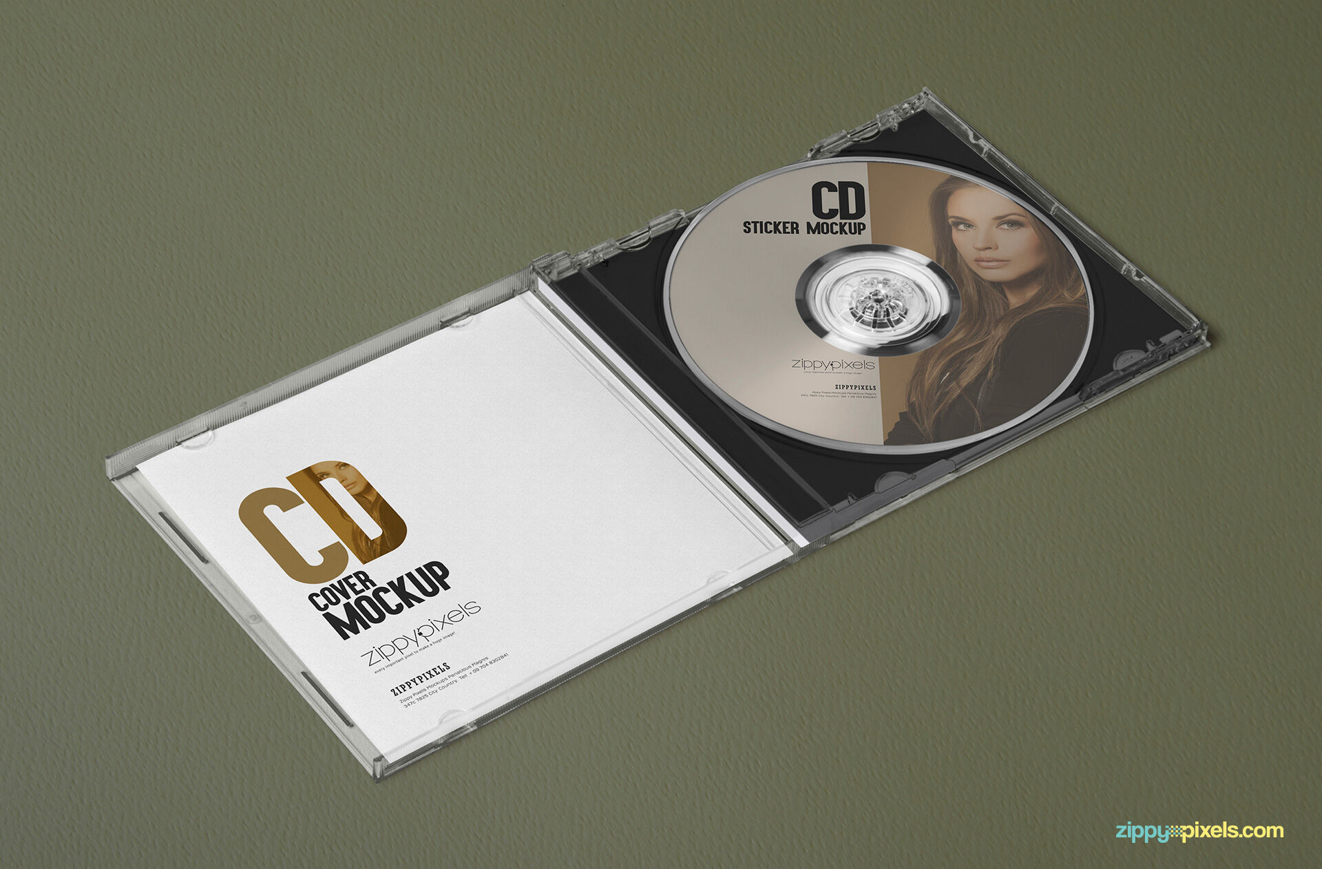 Mockup Featuring Closed and Opened CD Case Containing a CD