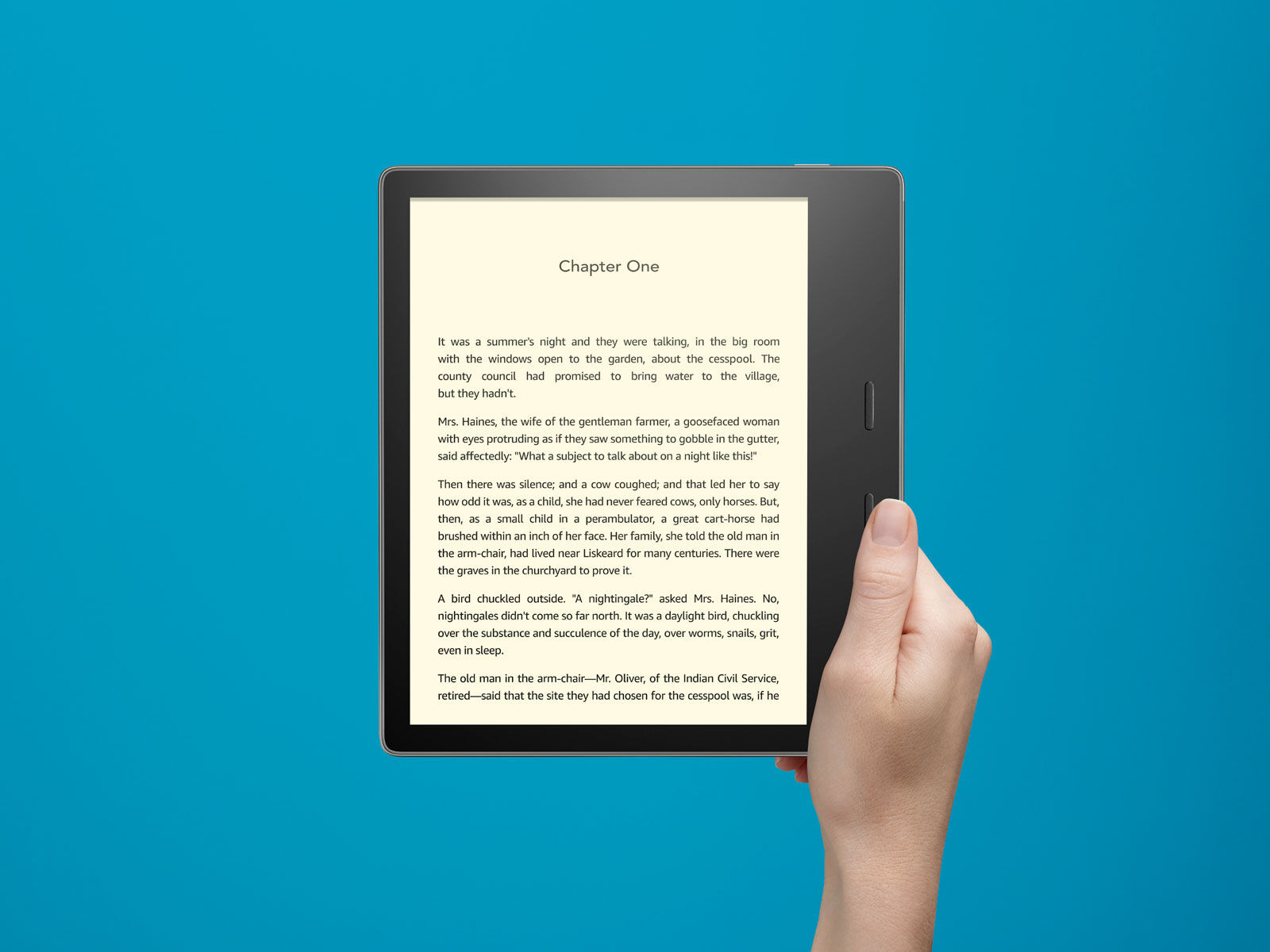 Mockup Featuring Hand Holding a Kindle Oasis E-Reader preview