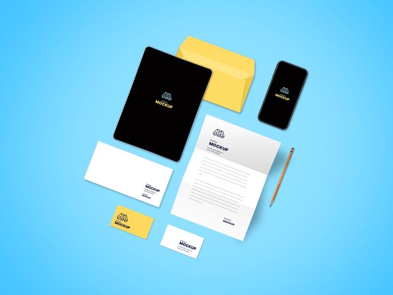 Top-View Complete Branding Identity Mockup with a Minimal Look