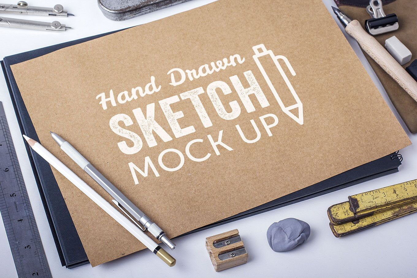 Realistic Hand Drawn Sketch Mockup in Stationary Spot