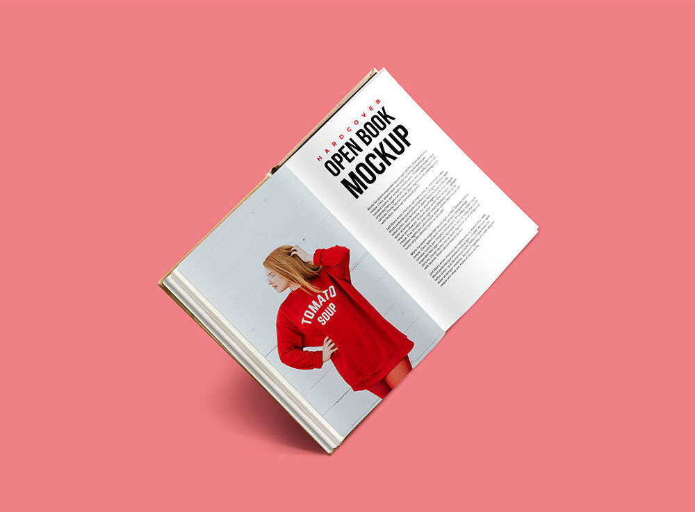 Hardcover Open Book Standing in Perspective Mockup