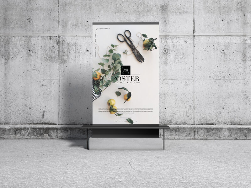 Vertical Poster Mockup With a Concrete Environment