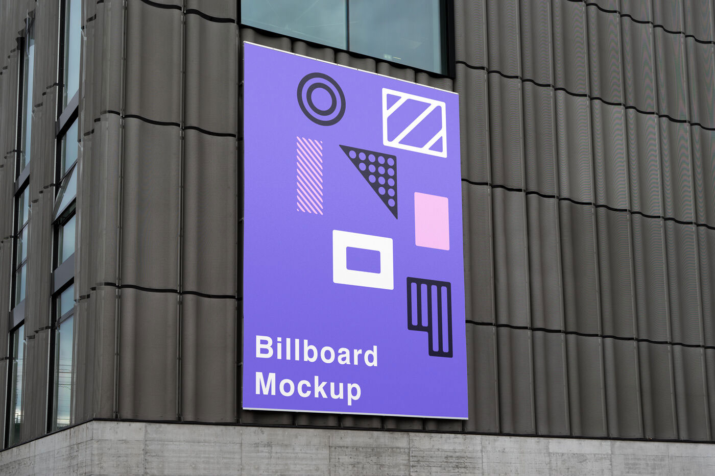 Mockup Displaying Vertical Billboard Mounted on a Building