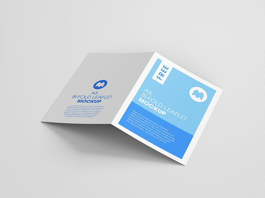 Mockup Featuring Eight Shots of a A5 Bi-Fold Leaflet