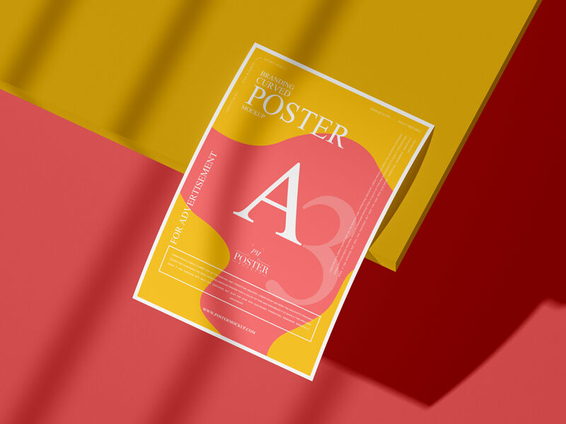 A3 Curved Poster Mockup with Realistic Shadows