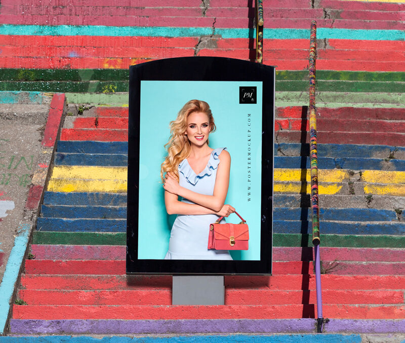 Outdoor Poster Billboard Mockup Smiling Lady
