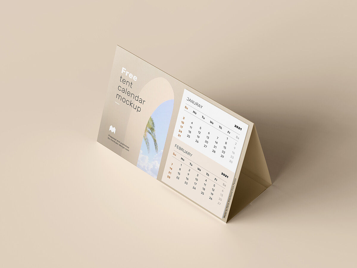 Tilted Tent Calendar with Plain Background Mockup preview
