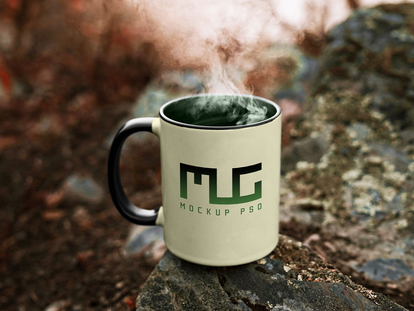 Vintage Coffee Mug in a Forest Environment Mockup