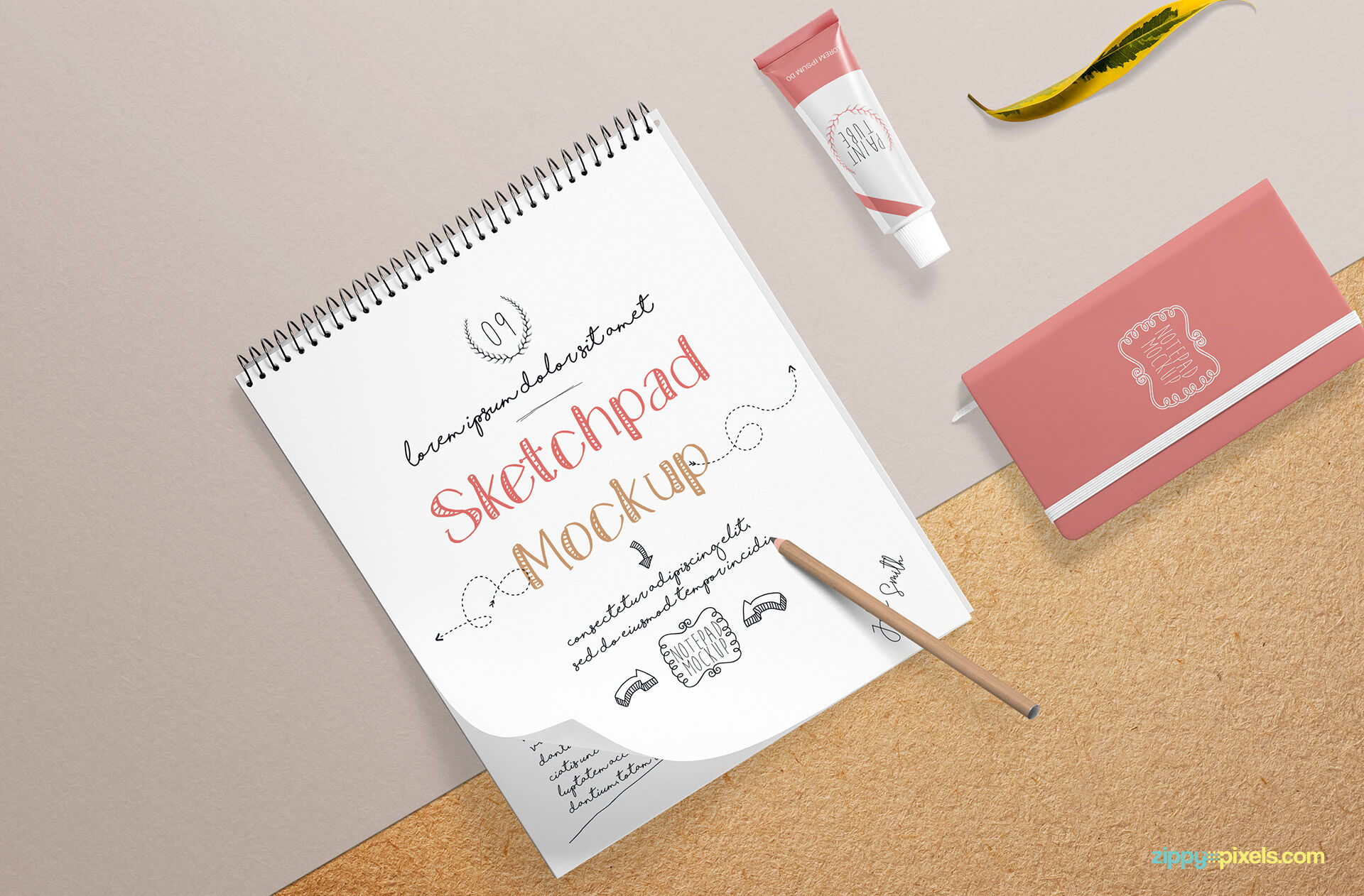Sketchbook on a Split Background Mockup