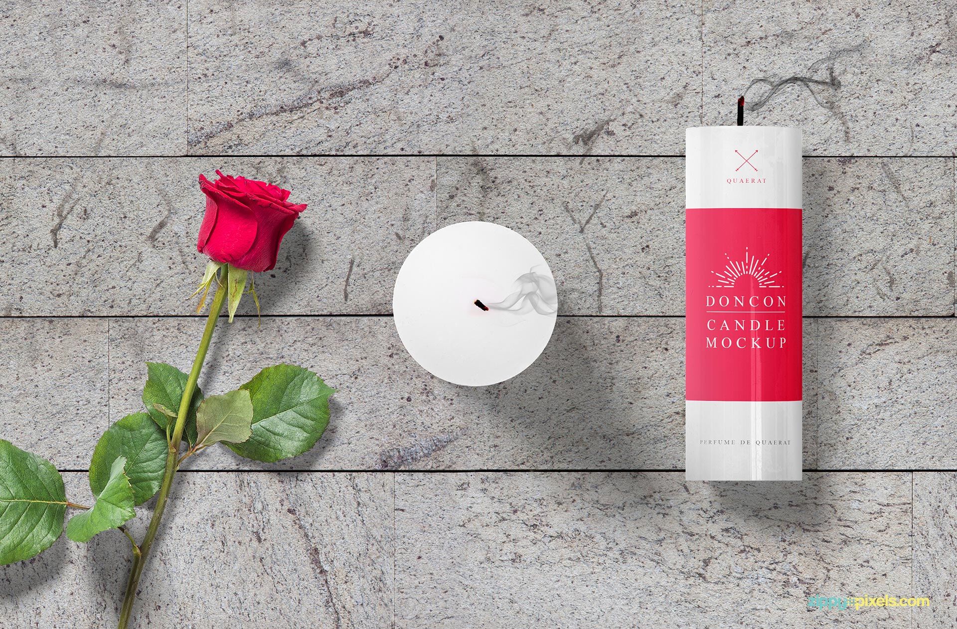 A Pair of Candles with a Red Rose Mockup