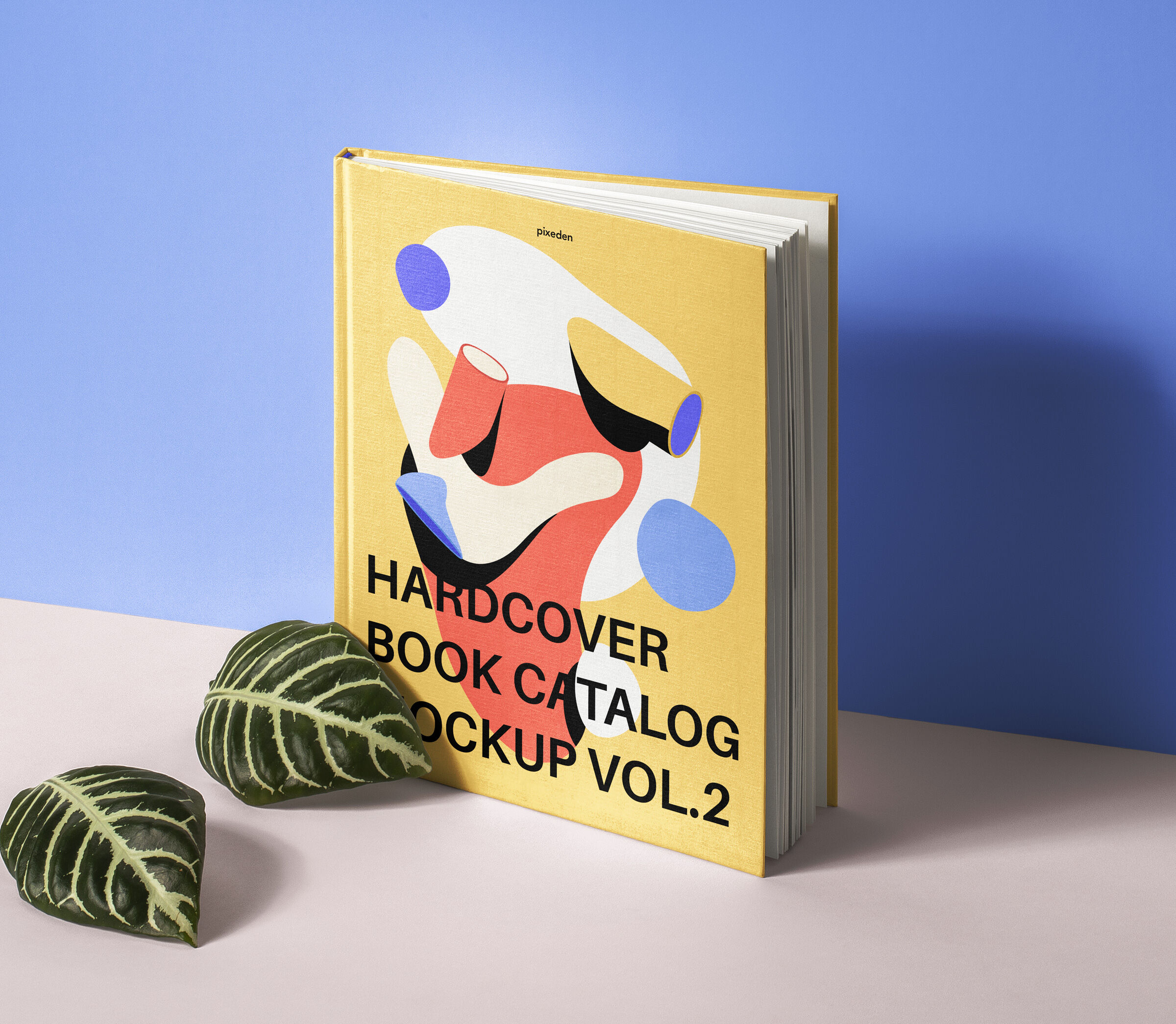 Hardcover Book Mockup with Leaves