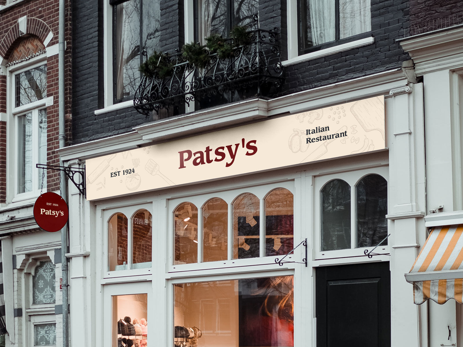 Storefront Traditional Hanging Signage Logo and Board Mockup