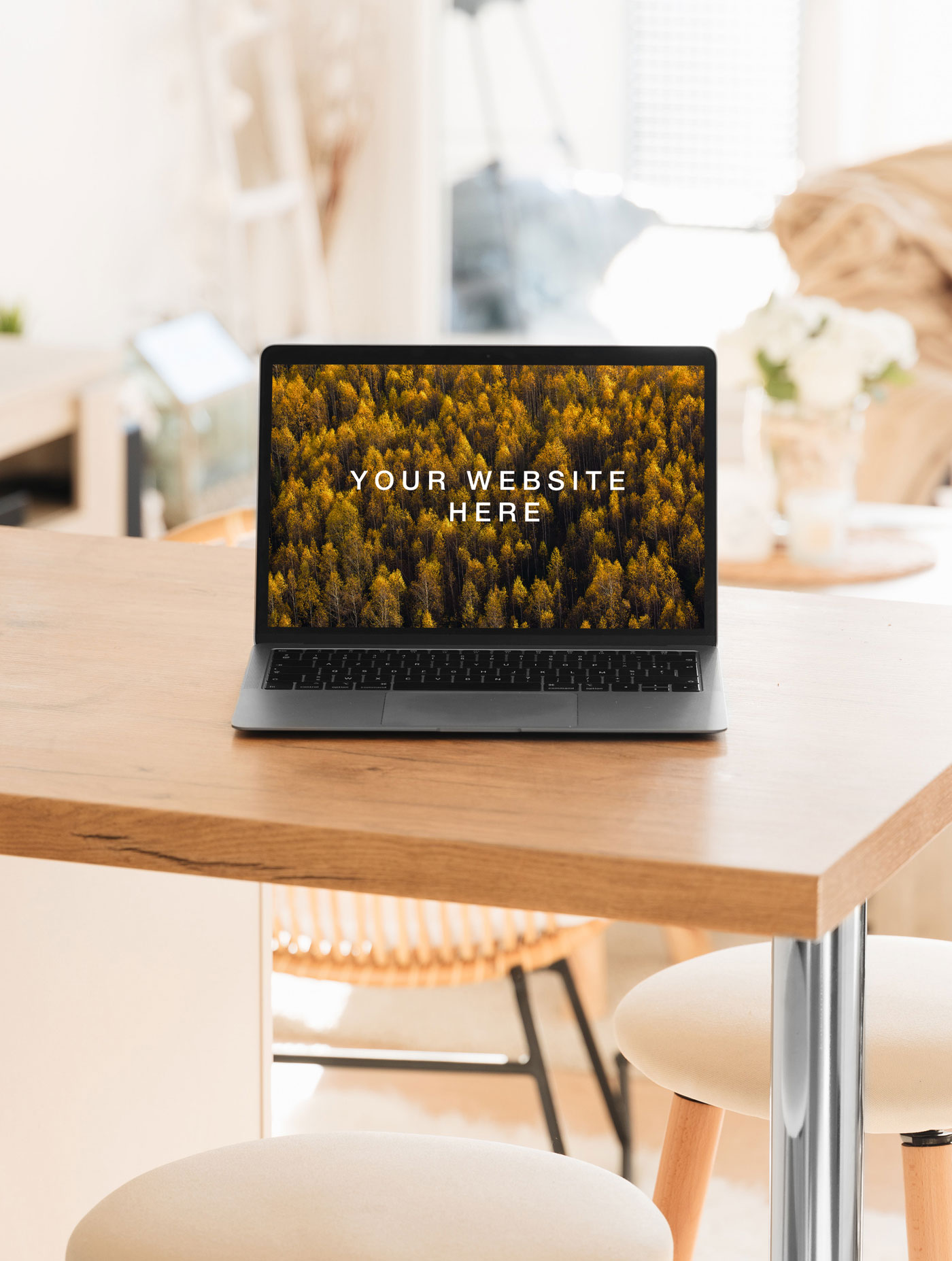 Opened MacBook in a Interior Environment Mockup preview