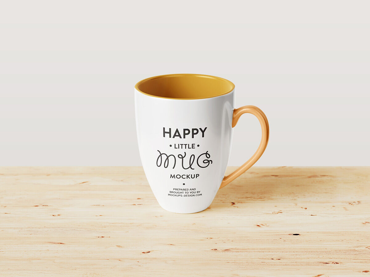 Laid Down Mug Mockup on a Wooden Background