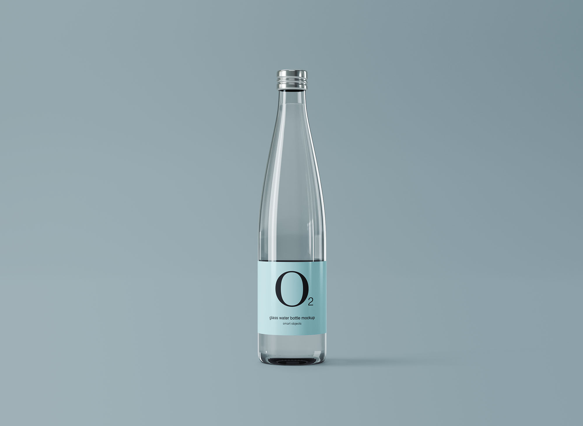 Shining  Minimal Glass Water Bottle with Cap and Label Mockup