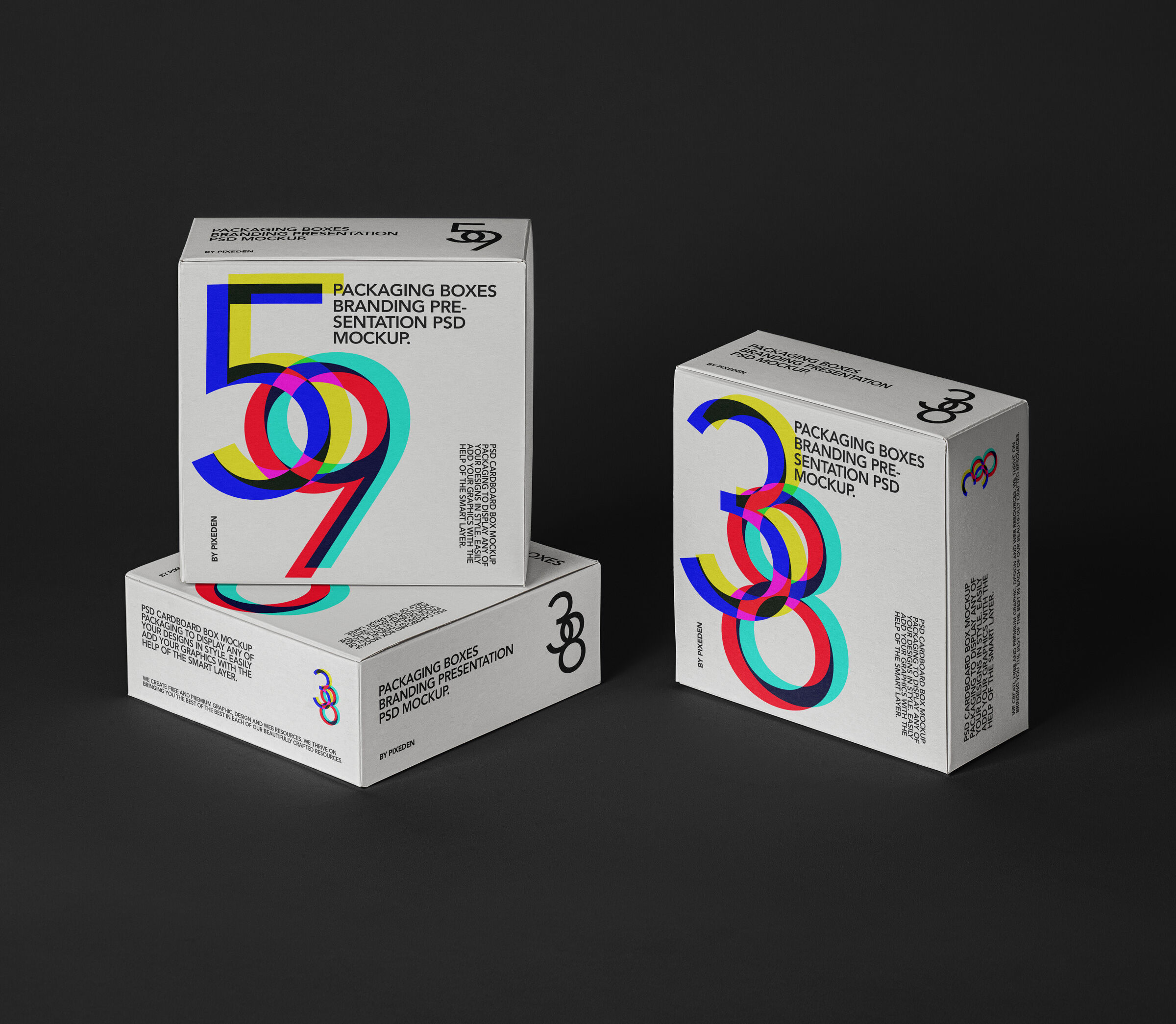 Three Square Packaging Box in Dark Environment Mockup