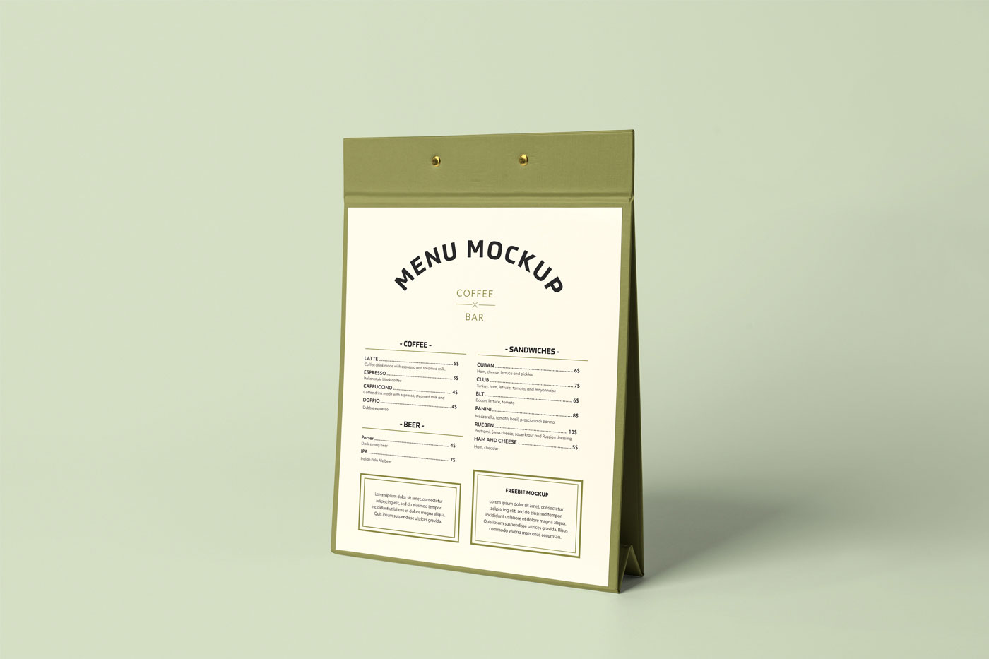 3/4 View of Menu Stand in a Solid Background Mockup