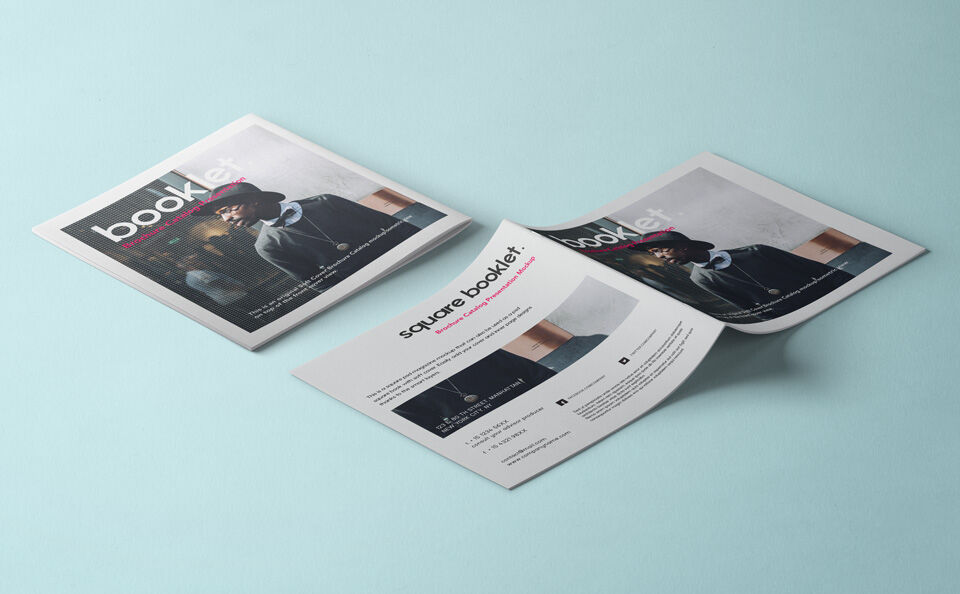 Square Brochure Mockup Along with a Booklet