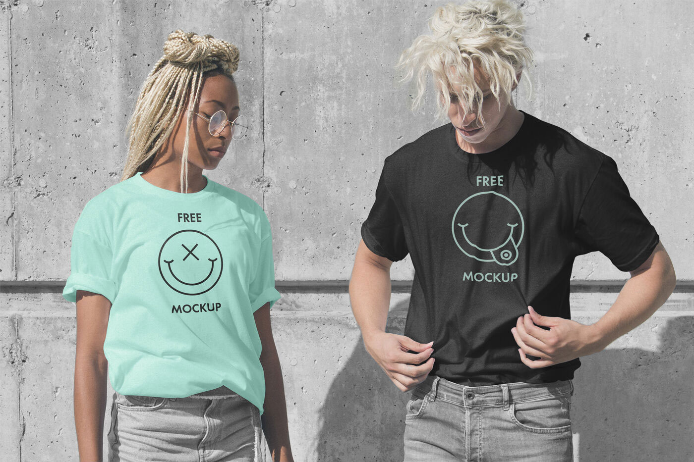 Photo Realistic T-Shirt Mockup Featuring a Man and a Woman