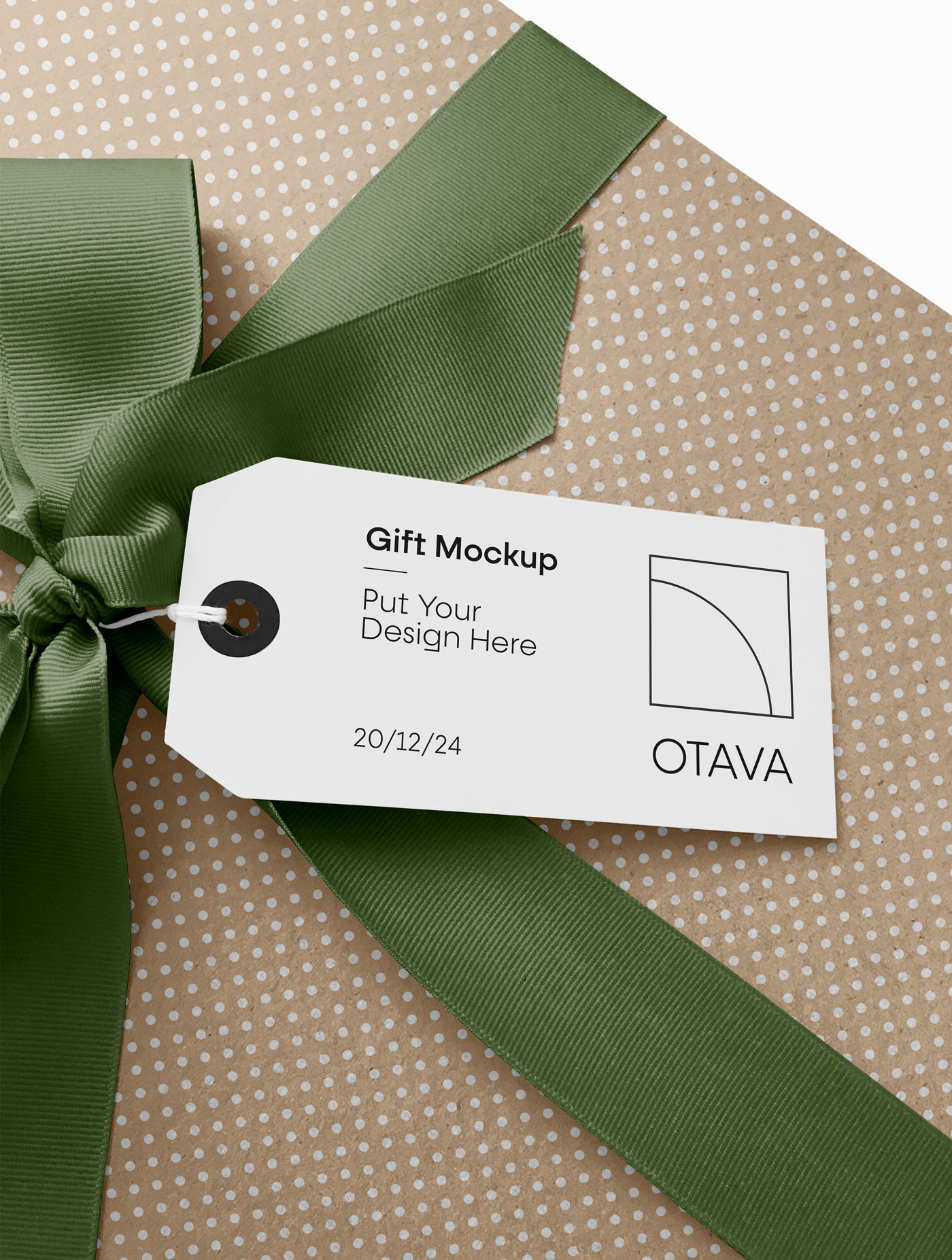 Gift Tag Mockup Attached to the Present Box Ribbon