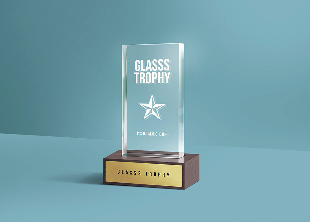 Glass Trophy Mockup with Wooden Base