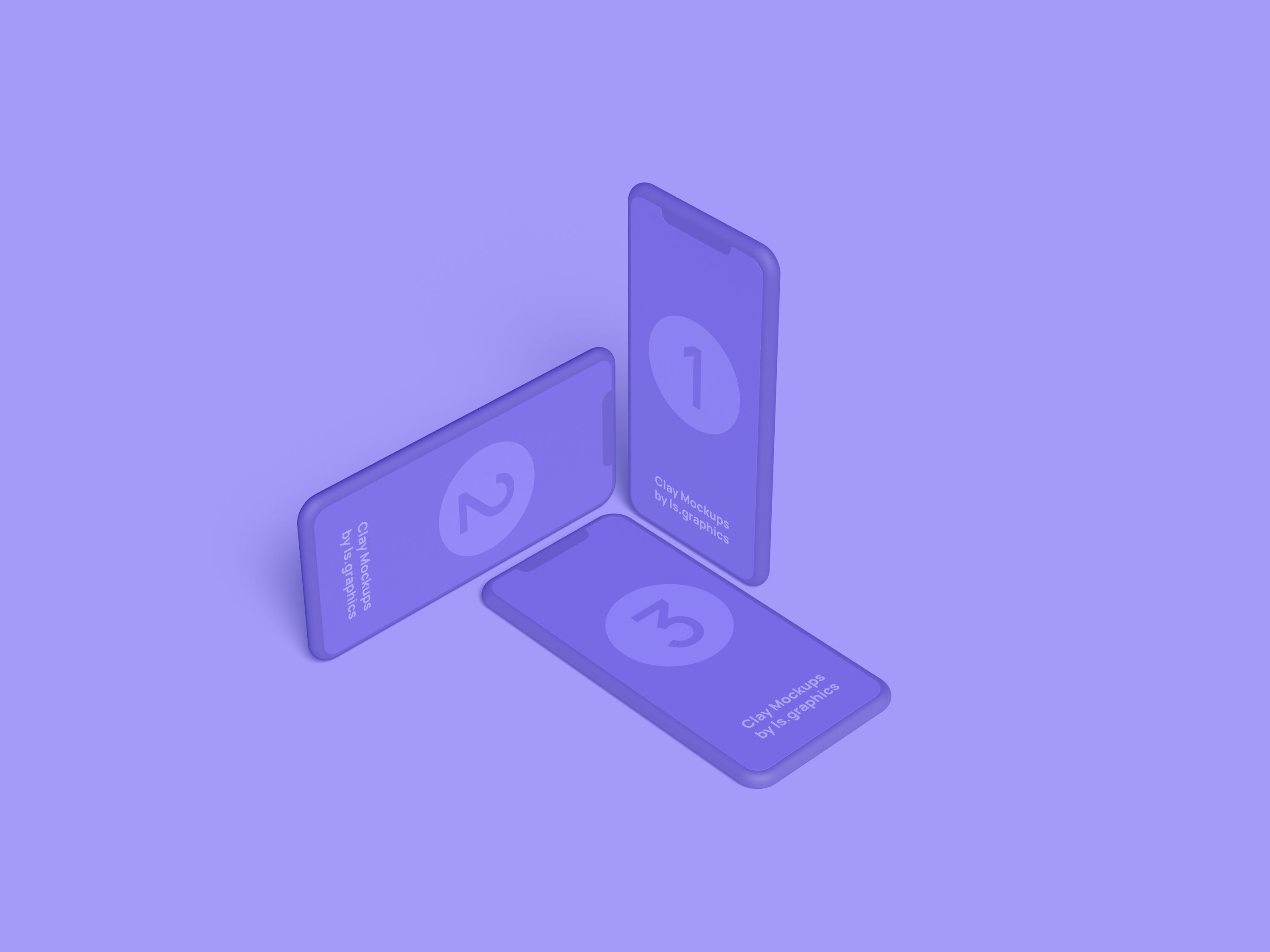 Three Clay iPhones Modeling Front Screen Mockup preview