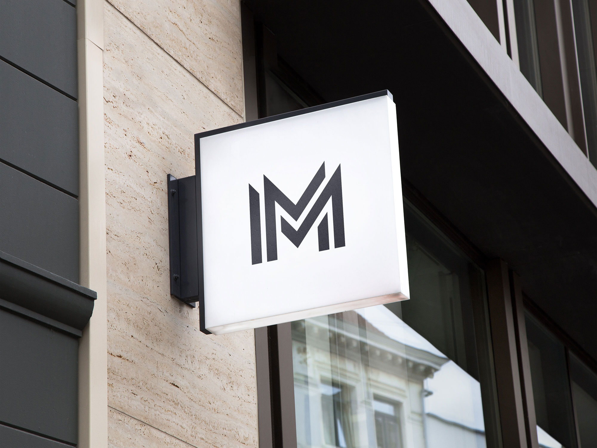 Outdoor Square Shaped Hanging Wall Sign Mockup