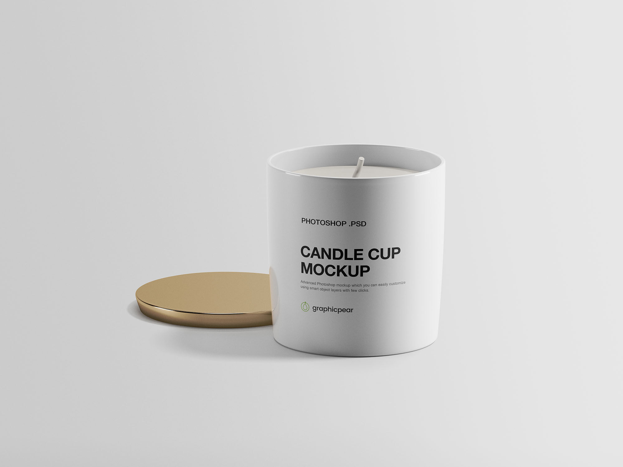 White Candle Cup Mockup Along with Its Cap
