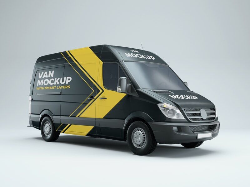 Mockup Showing Side and Front View of a Van