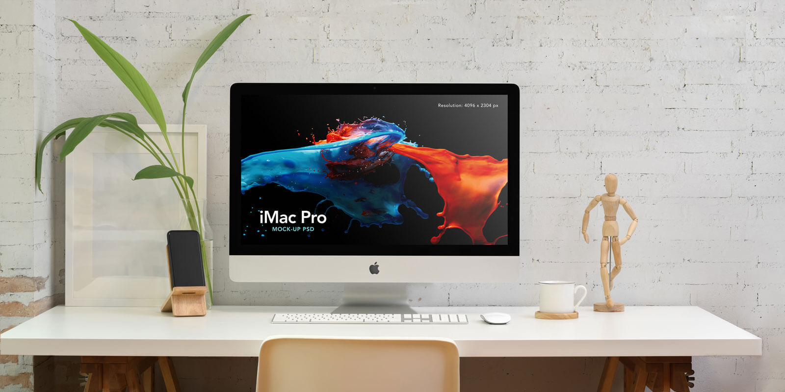 Silver iMac on Workspace Mockup
