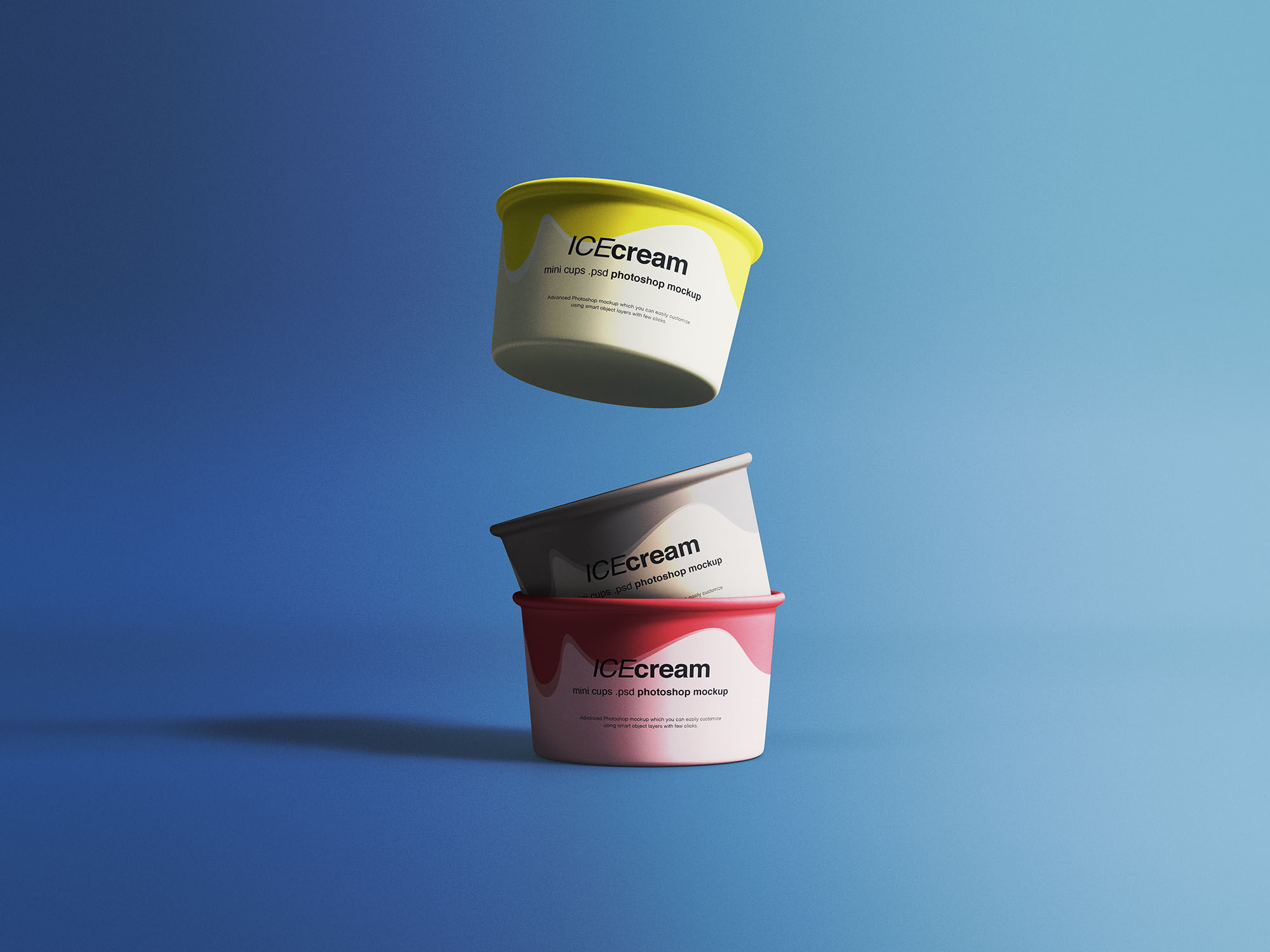 Mockup Featuring a Falling and Two Stacked Ice Cream Cups preview