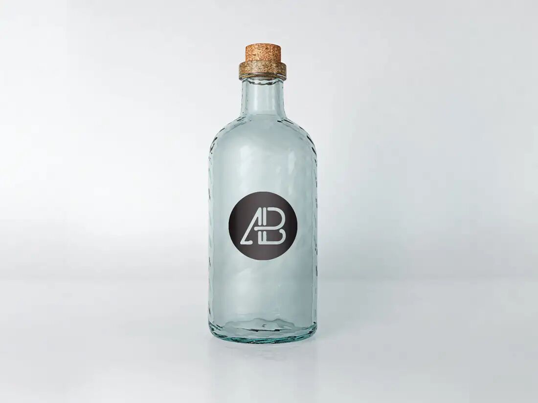 Glass Bottle with a Wooden Cap Mockup