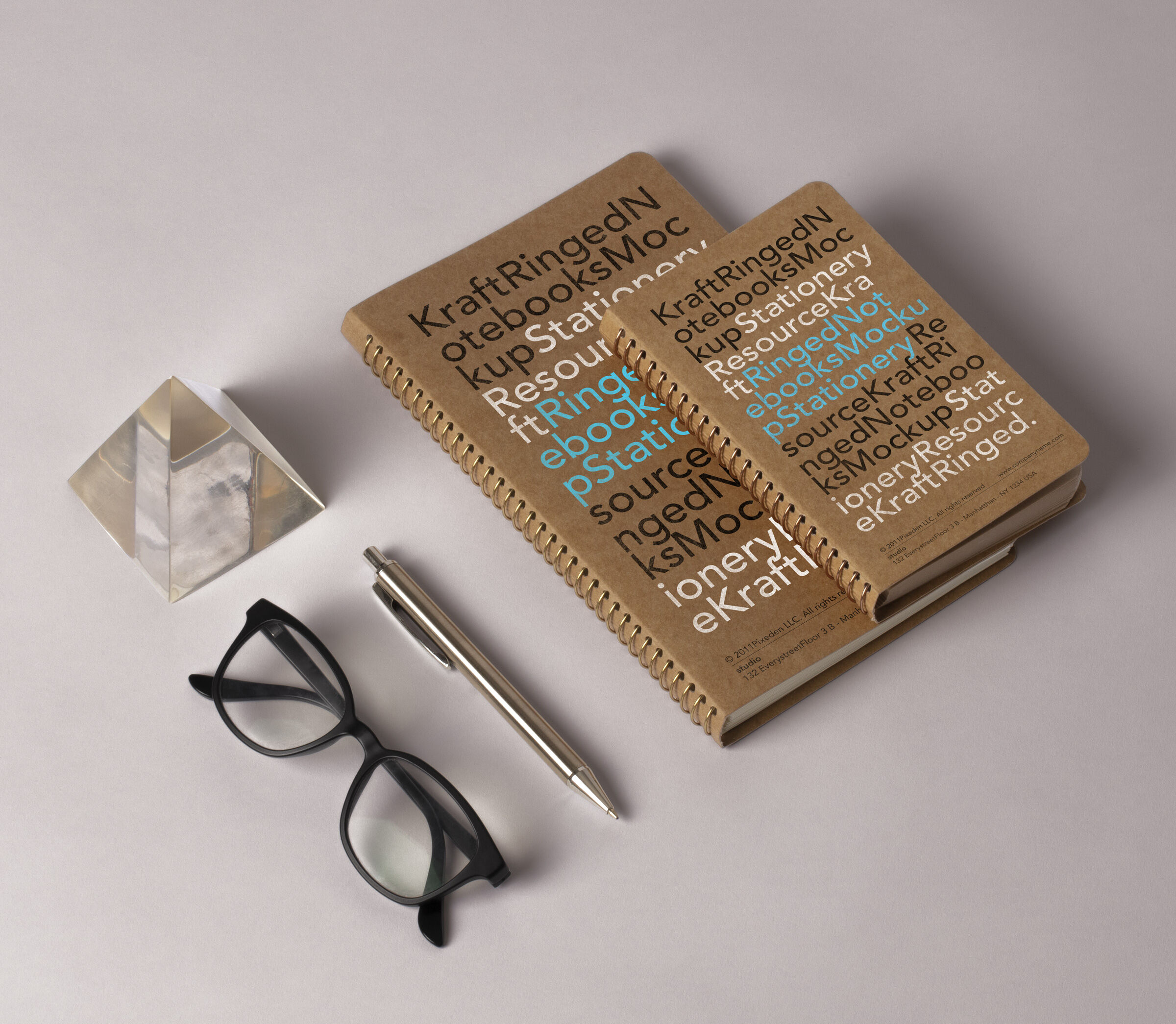 Kraft Ringed Notebooks Mockup with Glasses and Pen preview