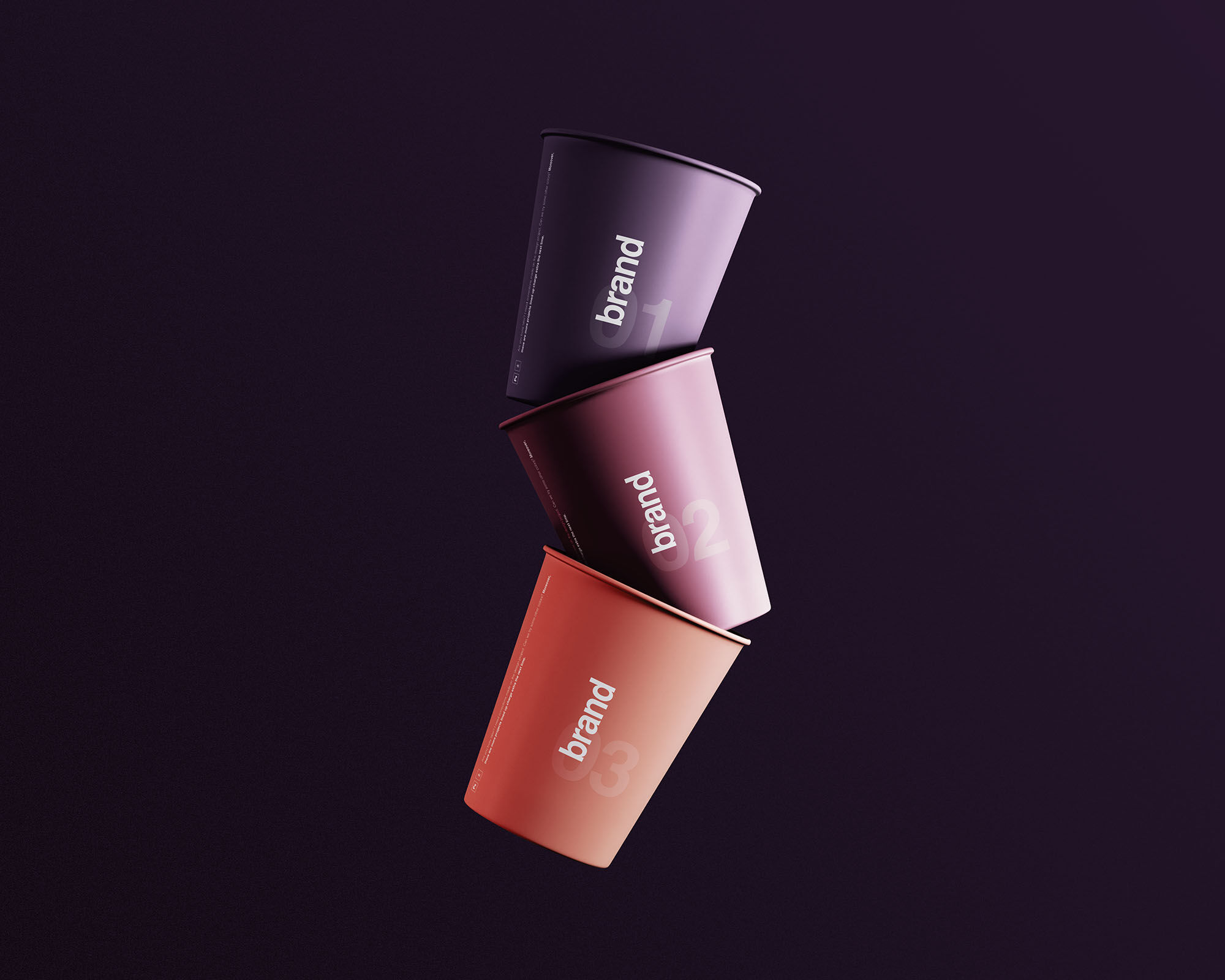 Three Floating Paper Cups without Lids or Straws Mockup preview