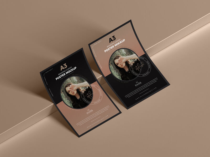 Mockup Showing Two Curved Laid on the Ground Posters