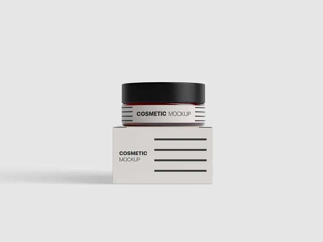 Cosmetic Jar on the Packaging Box Mockup