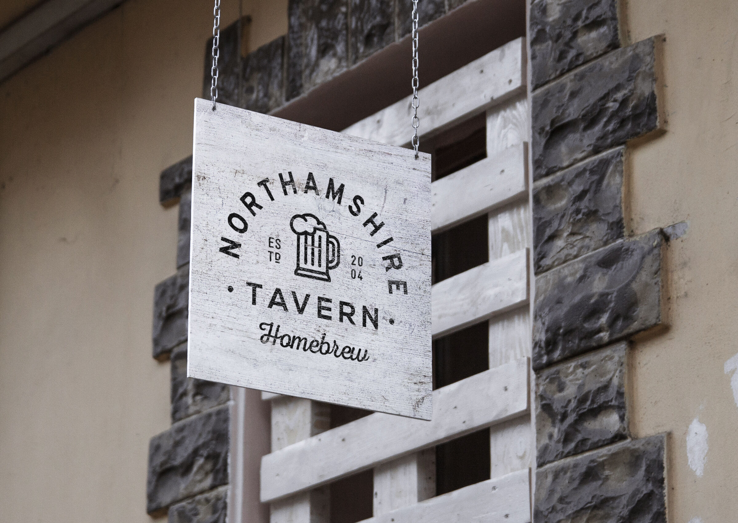 Wooden Sign Hanging from the Wall Mockup