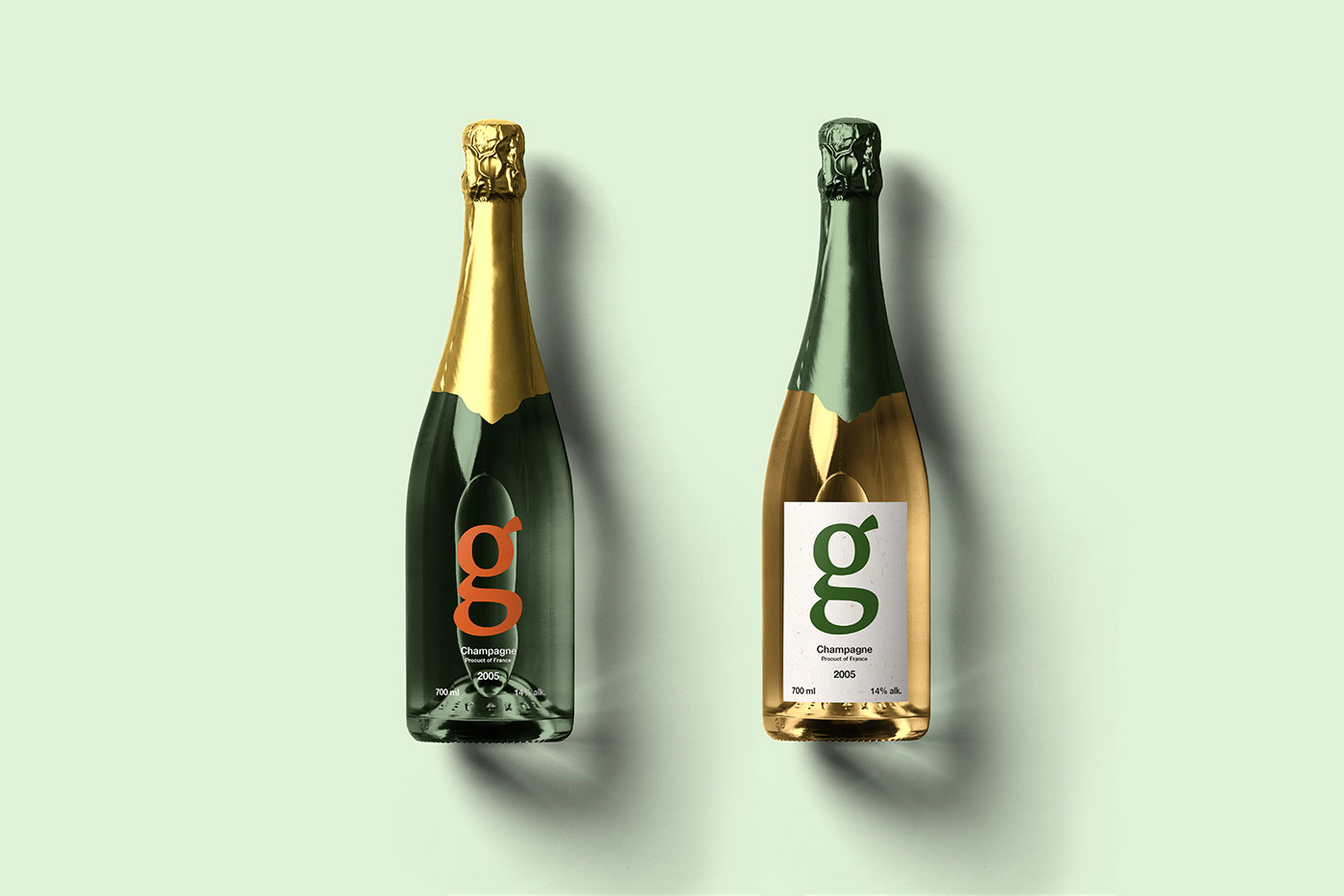 Front View of Two Champagne Bottles with Aluminum Foils Mockup