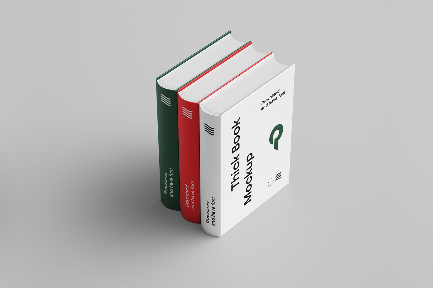 Standing Stack of Three Thick Books Mockup