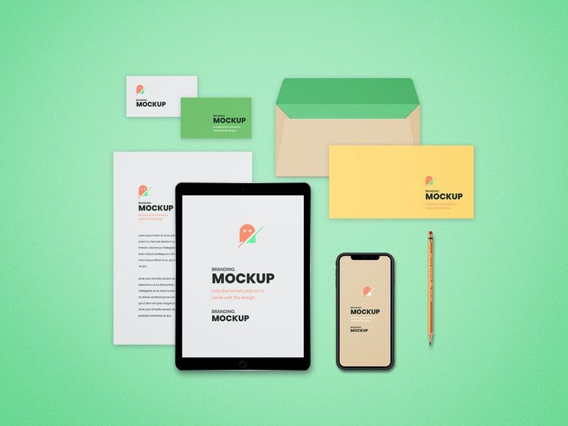 Top View of a Business Cards, Letterhead, Envelope Scene