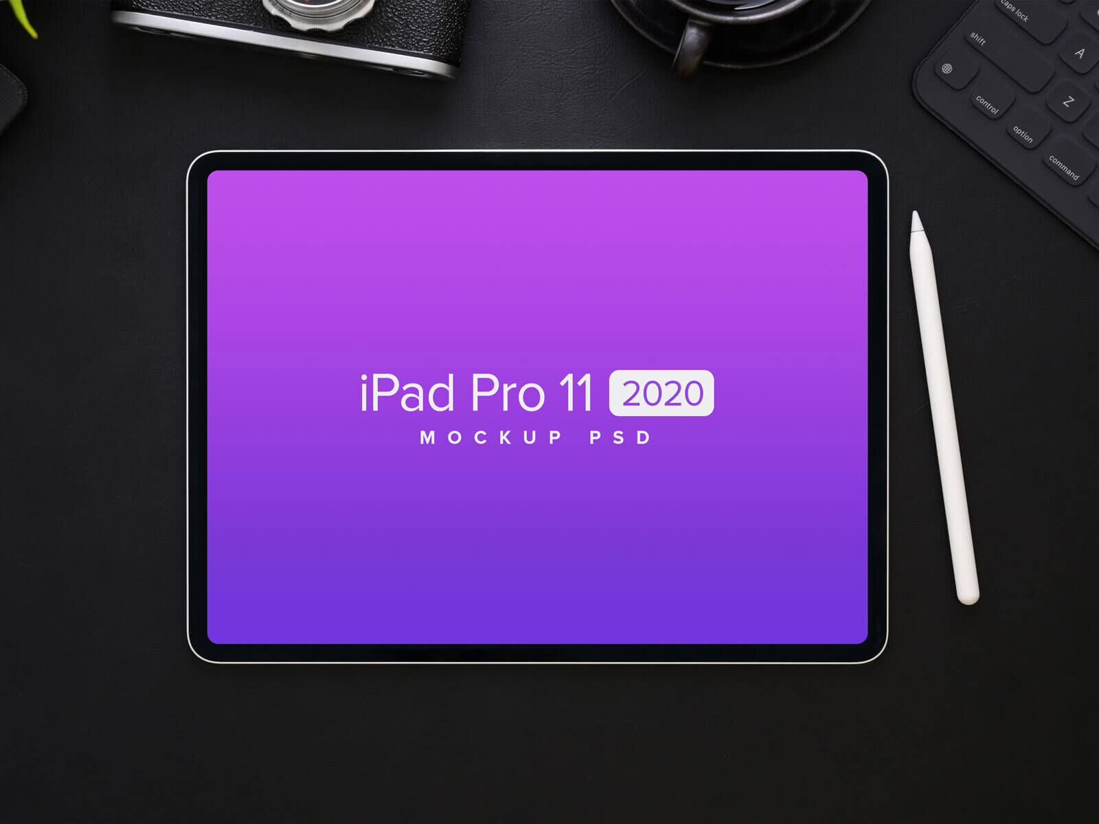 Top View iPad Pro 11 2020 on Dark Worktop Mockup