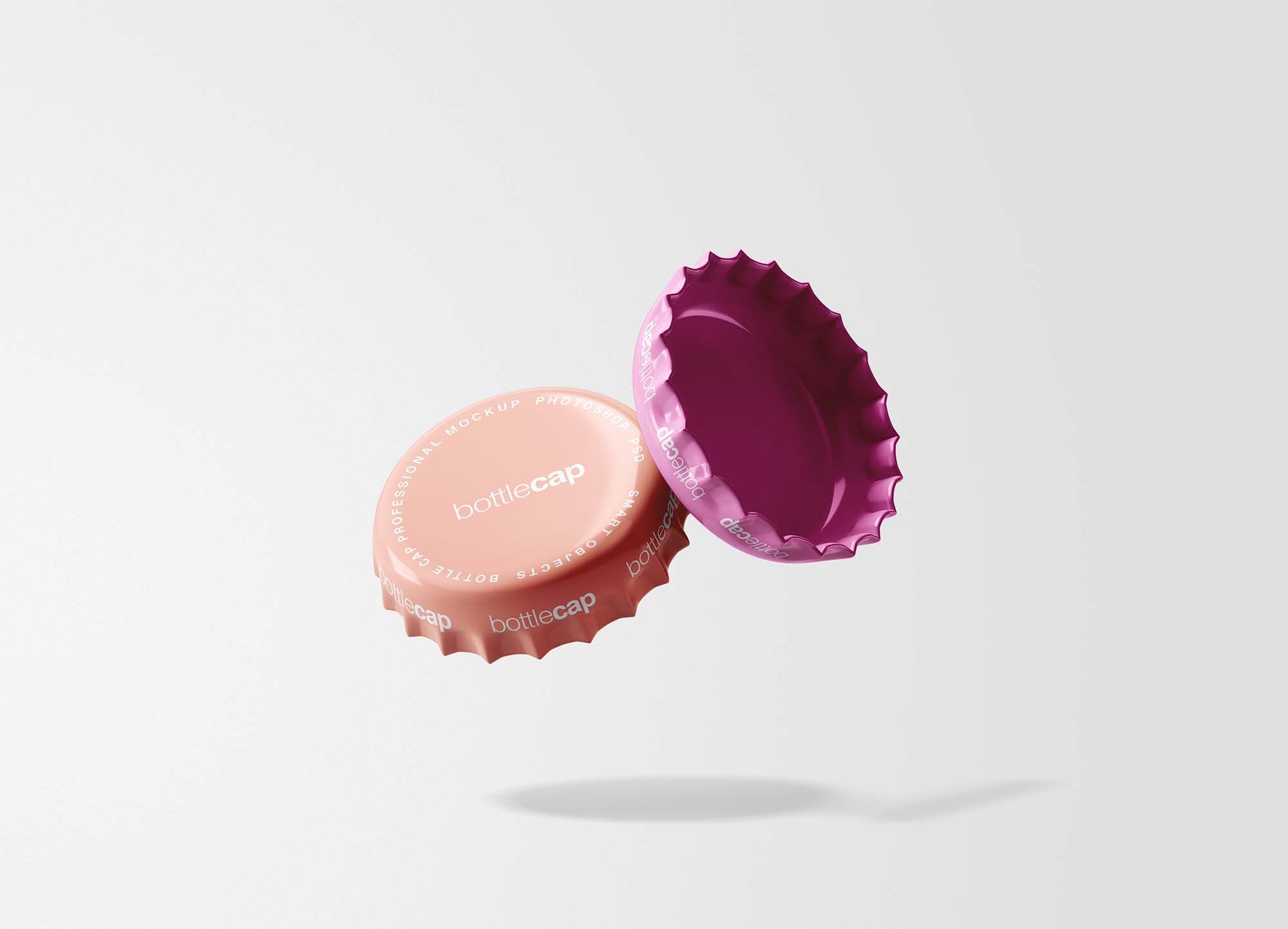 Close Shot of 2 Floating Bottle Cap Mockup