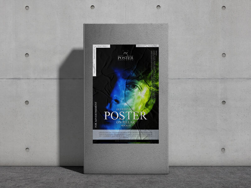 Mockup Showcasing Poster Glued on Pillar in Outdoor Scene