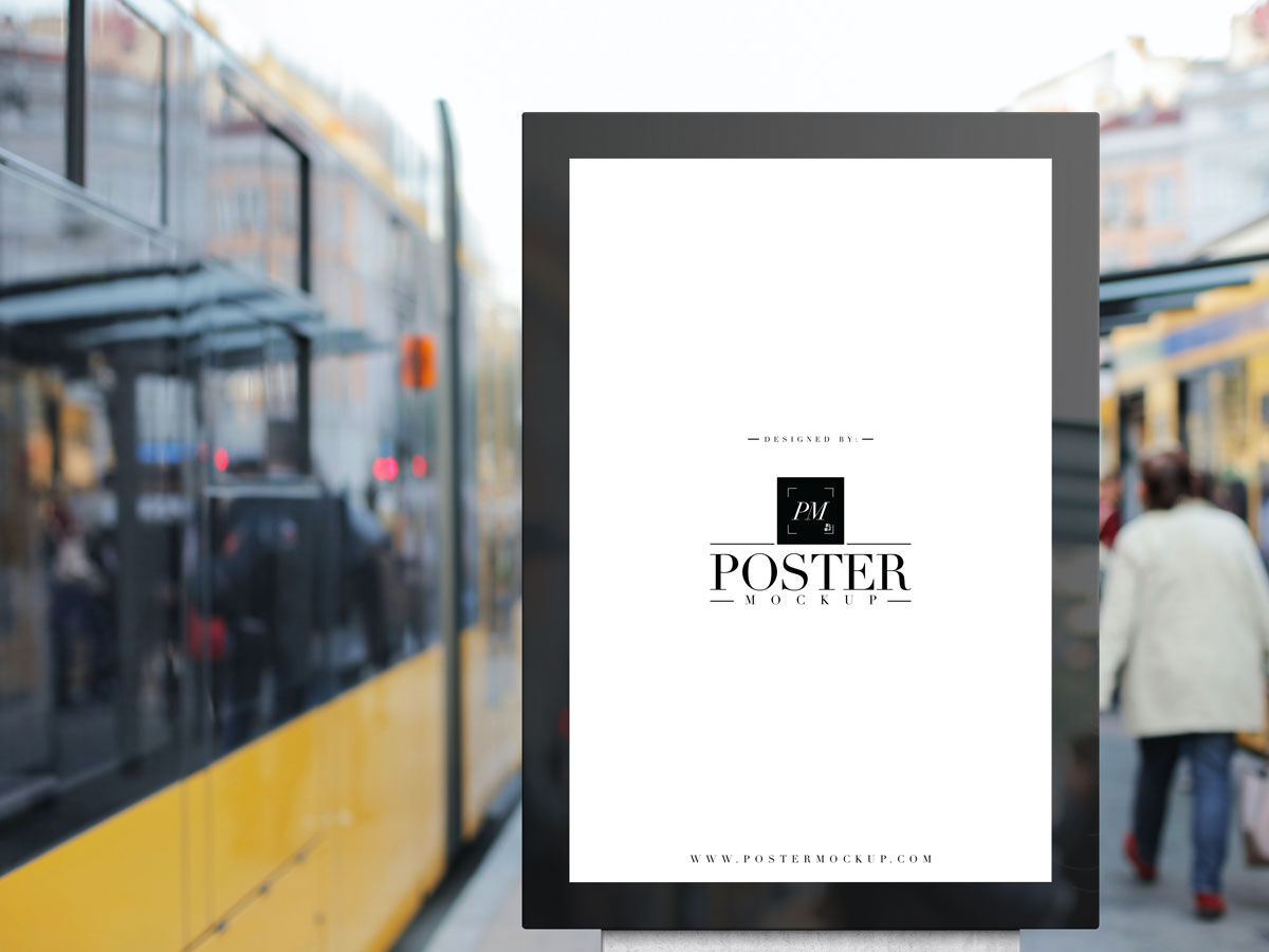 Poster Mockup Located in Shelter Bus