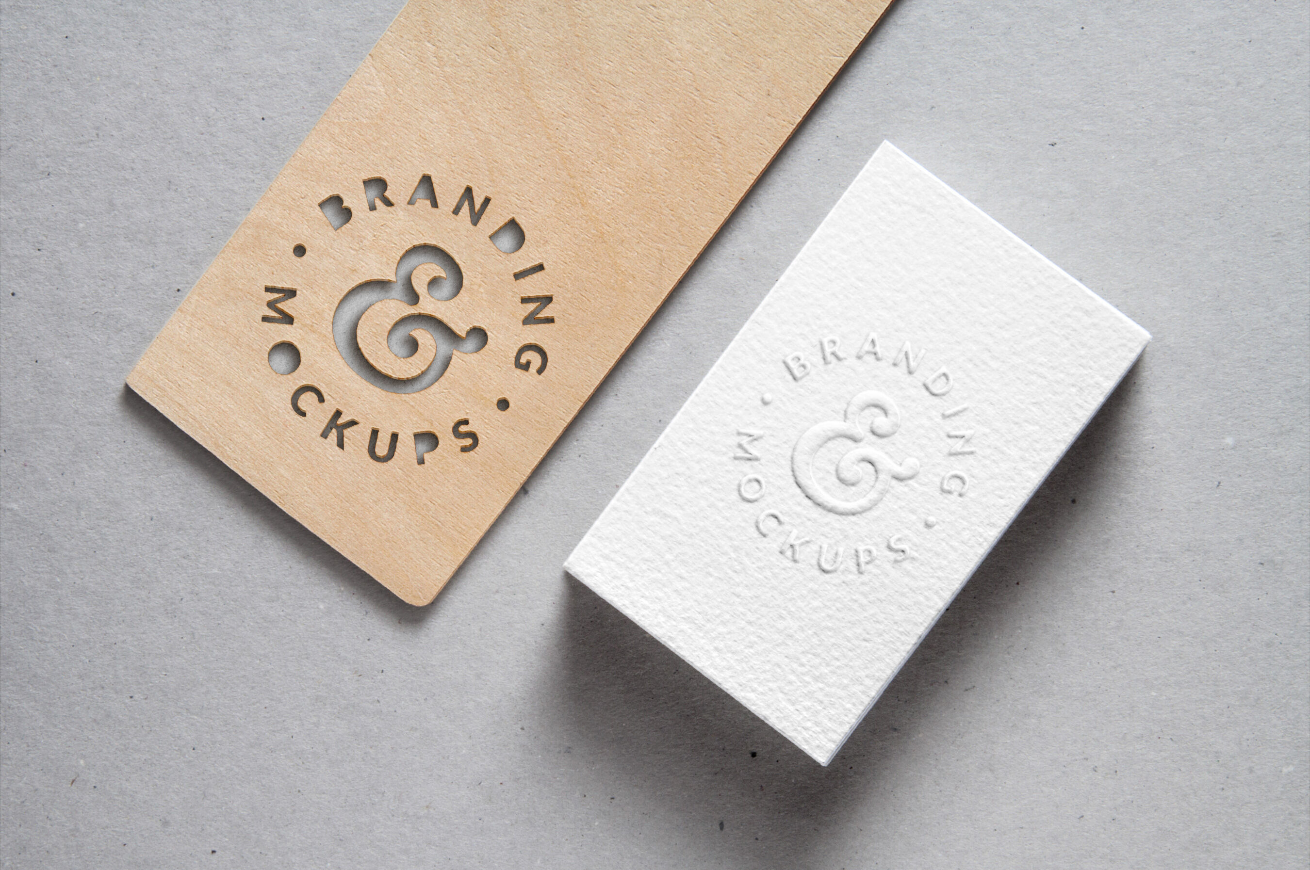Mockup of a Cutout Wood with an Embossed B-Card