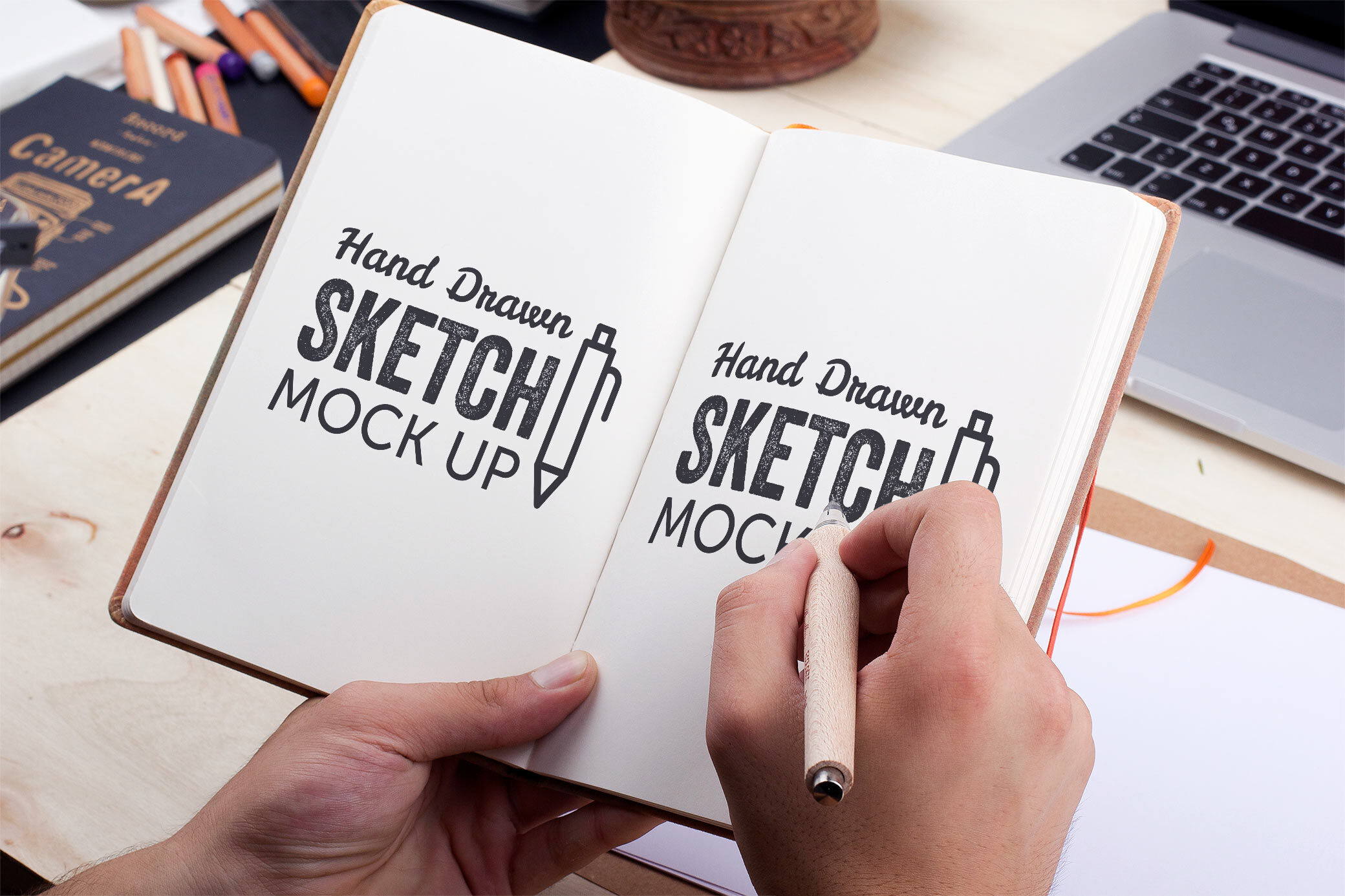 Hand-Drawn Sketch Mockup in a Realistic Atmosphere