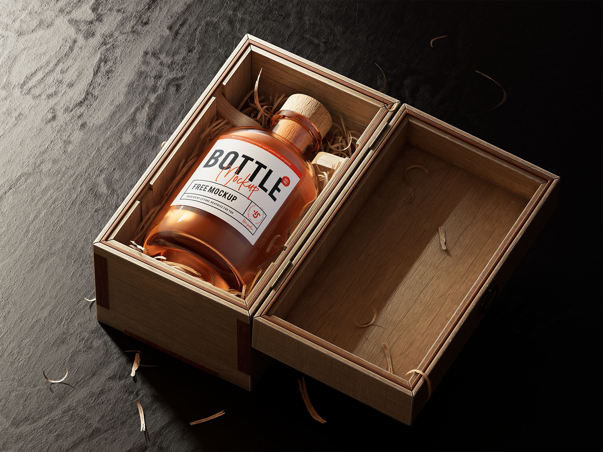 Mockup Showcasing Unique Bottle Inside an Opened Box