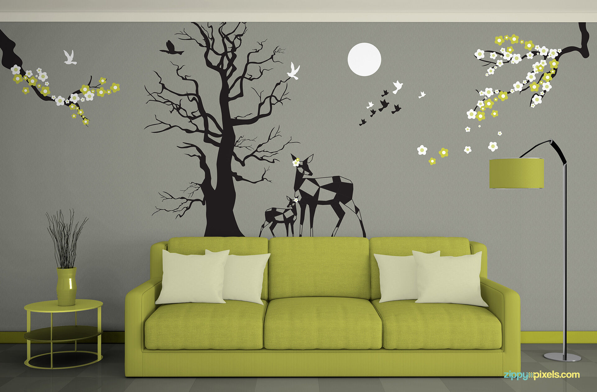 Mockup Showcasing Wallpaper Desgin in Gorgeous Living Room Scene