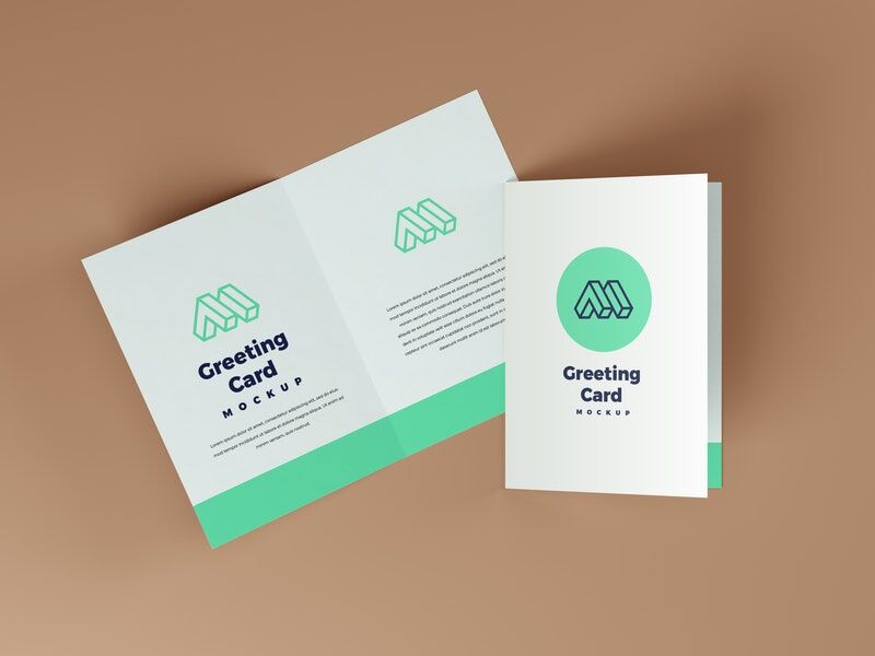 Open and Folded Greeting Card Mockup